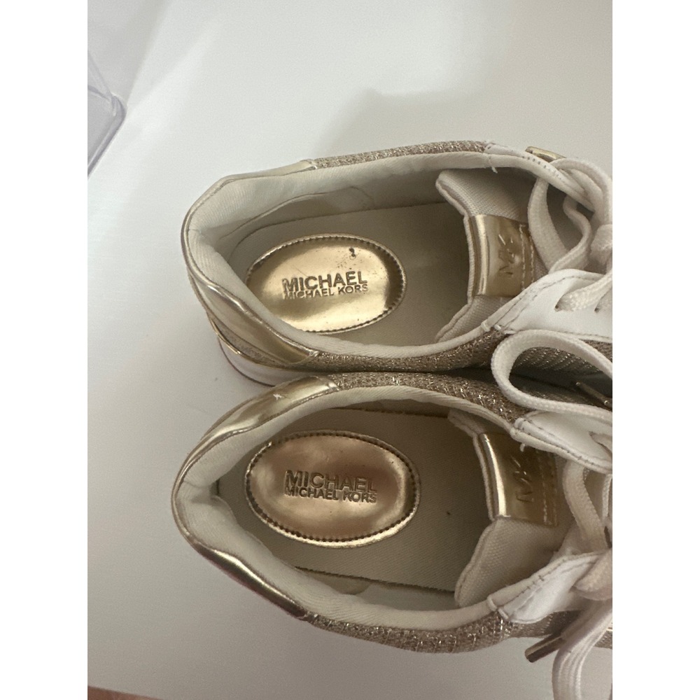 Michael Kors Sneakers Platform Gold Glitter Logo Lace Up Casual Shoes - Picture 4 of 9